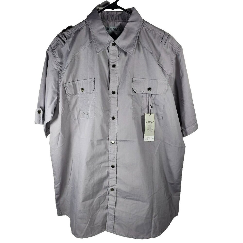 Vintage NWT Koman Short Sleeve Snap Button-Up Shirt Men's Size 2XL Gray Y2K